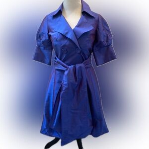 Vintage Sara Campbell iridescent raw silk purpleish-blue trench dress in size 4